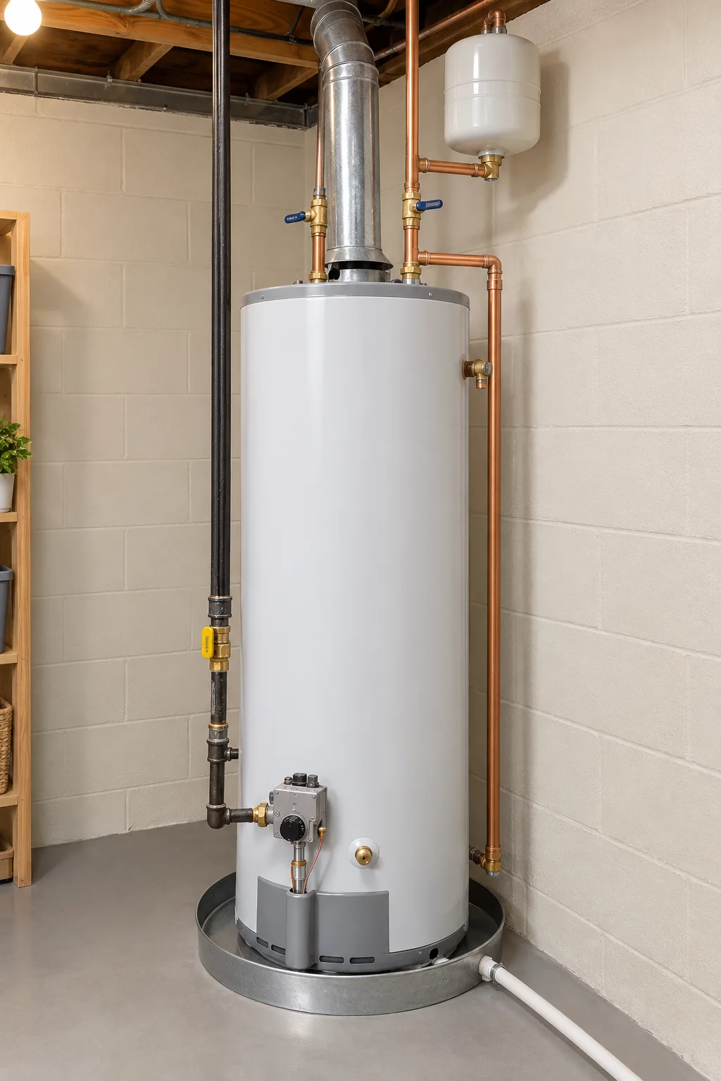 Illustrative storage water heater; pictured dimensions do not establish gallon capacity